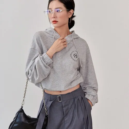 Sweat-shirt à capuche zippé à lettres - SHEIN - Modalova