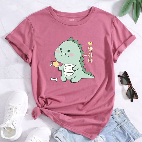 T-shirt à motif dinosaure dessin animé à lettres coréennes graphique - SHEIN - Modalova