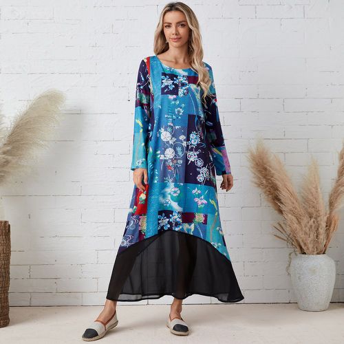Robe tunique à imprimé floral à ourlet contrasté - SHEIN - Modalova