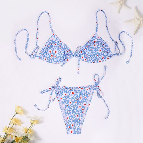 Bikini à imprimé floral aléatoire à nœud - SHEIN - Modalova