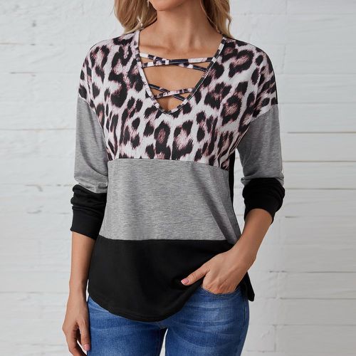 T-shirt à blocs de couleurs et léopard - SHEIN - Modalova