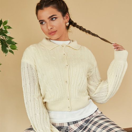 Cardigan à bouton en tricot torsadé - SHEIN - Modalova