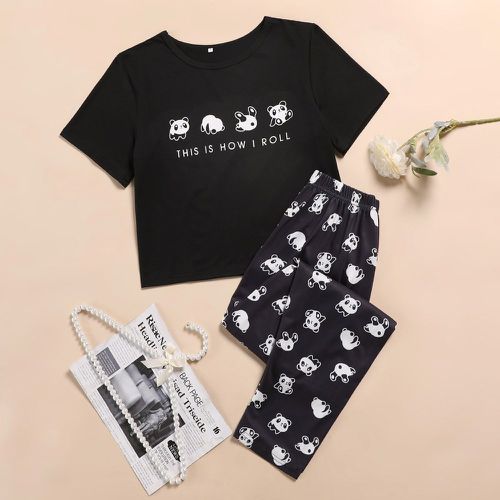 Ensemble de pyjama pantalon et t-shirt à motif panda et slogan - SHEIN - Modalova