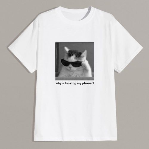 T-shirt à motif chat et slogan - SHEIN - Modalova