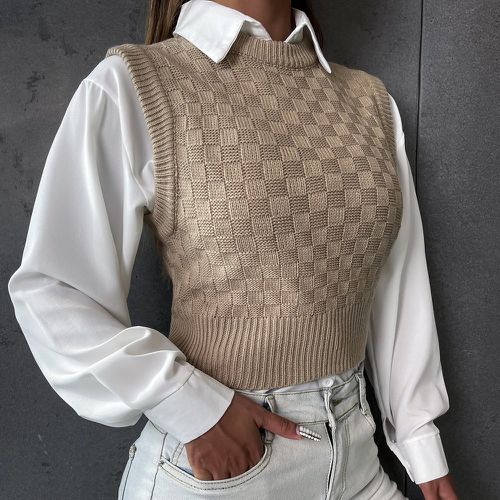 Pull sans manches court à motif carreaux en tricot (sans blouse) - SHEIN - Modalova