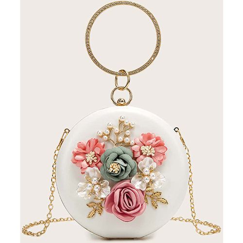 Sac rond à applique fleurie décor de perles chaîne - SHEIN - Modalova