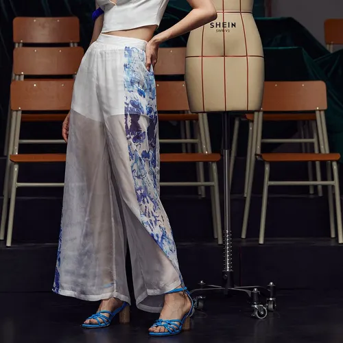 Pantalon ample taille haute à imprimé graphique - SHEIN - Modalova