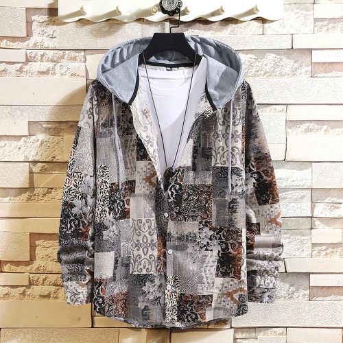 Manteau à capuche à imprimé patchwork à cordon (sans t-shirt) - SHEIN - Modalova