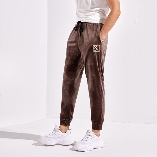 Pantalon de survêtement graphique à broderie à poche à cordon en velours - SHEIN - Modalova