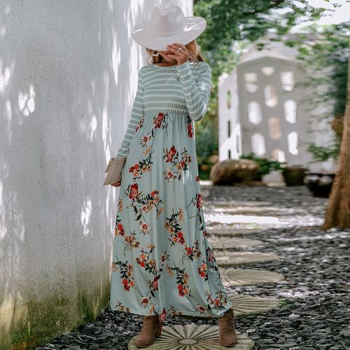 Robe à imprimé floral à rayures - SHEIN - Modalova