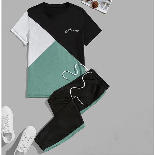 Ensemble pantalon de survêtement et t-shirt à blocs de couleur à lettre - SHEIN - Modalova