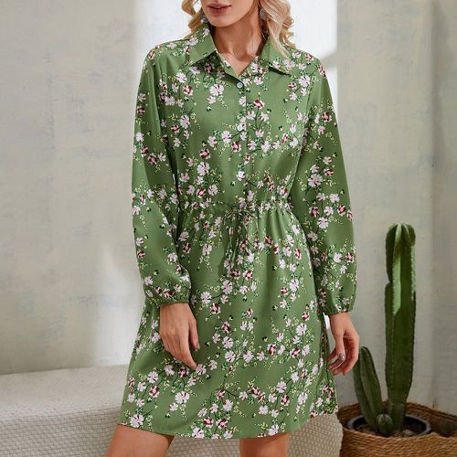 Robe chemise à imprimé floral manches bouffantes à cordon - SHEIN - Modalova
