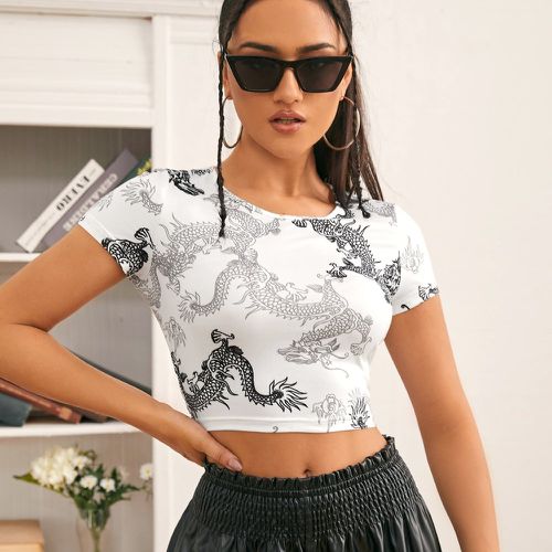 T-shirt avec imprimé dragon chinois et nœud - SHEIN - Modalova