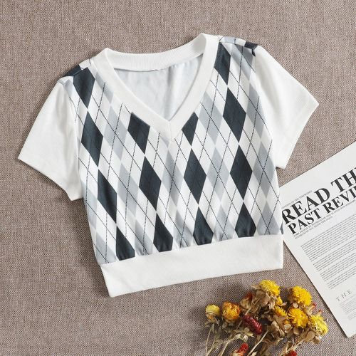 T-shirt court à imprimé losange - SHEIN - Modalova
