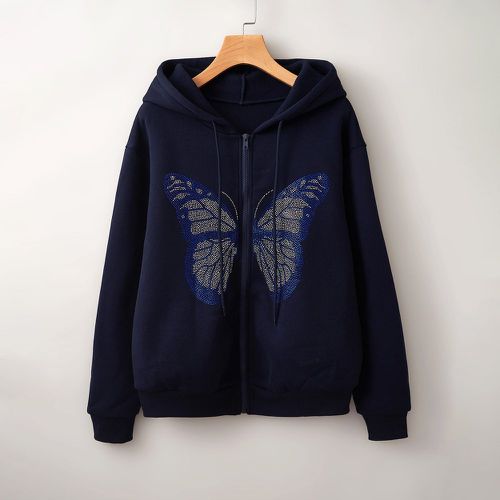 Sweat-shirt à capuche à strass à papillon à cordon zippé à doublure thermique - SHEIN - Modalova
