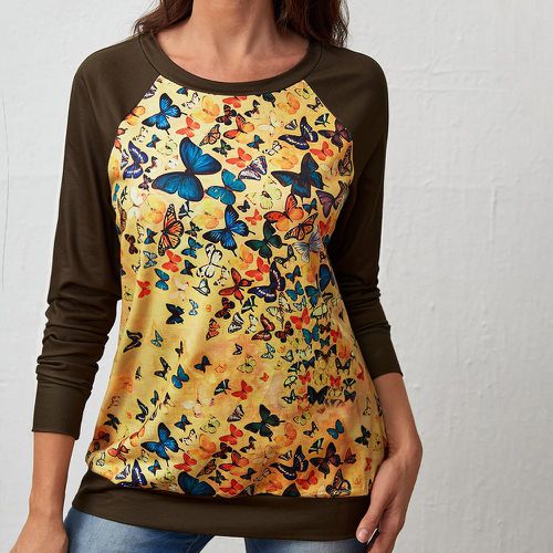 Sweat-shirt à imprimé papillon à blocs de couleurs - SHEIN - Modalova