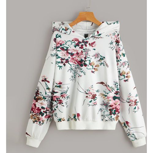 Sweat-shirt à capuche à imprimé floral - SHEIN - Modalova