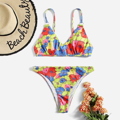 Bikini à imprimé floral côtelé - SHEIN - Modalova