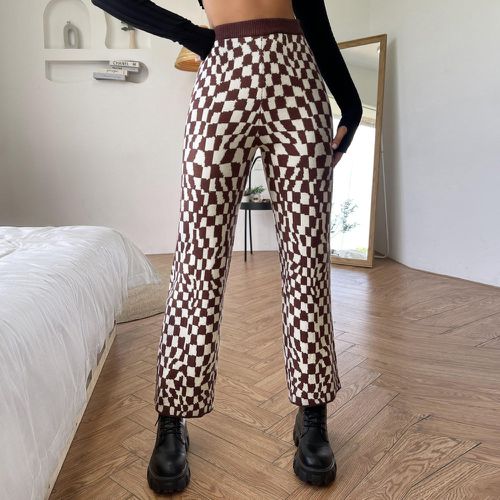 Pantalon à motif damier taille haute en tricot - SHEIN - Modalova