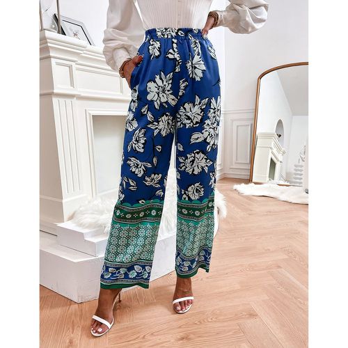 Pantalon taille haute à imprimé floral à poche - SHEIN - Modalova