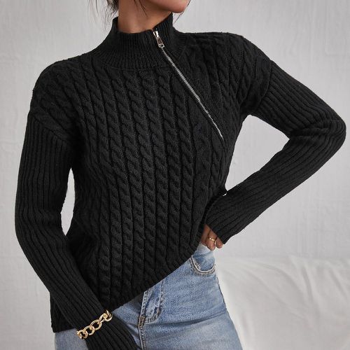 Pull asymétrique en tricot torsadé avec zip - SHEIN - Modalova