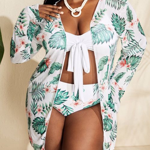 Pièces Bikini à imprimé tropical à nœud & Kimono - SHEIN - Modalova