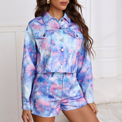 Ensemble short et veste à rabat tie dye - SHEIN - Modalova