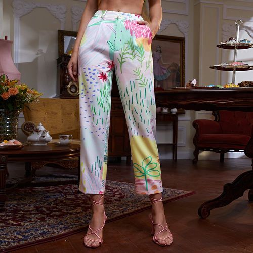 Pantalon zippé à poche avec imprimé végétale - SHEIN - Modalova