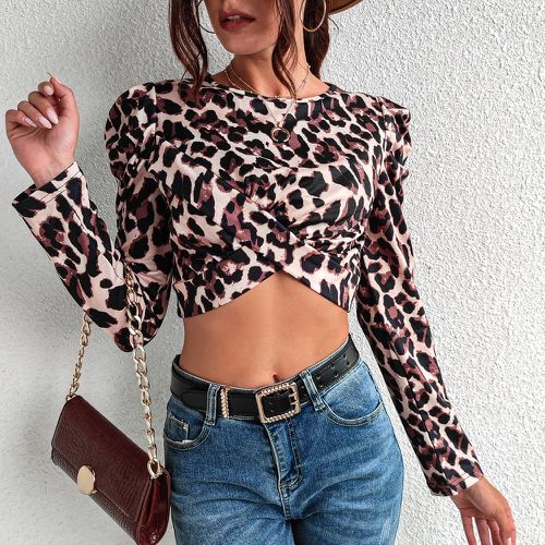 T-shirt court à léopard à manches bouffantes - SHEIN - Modalova