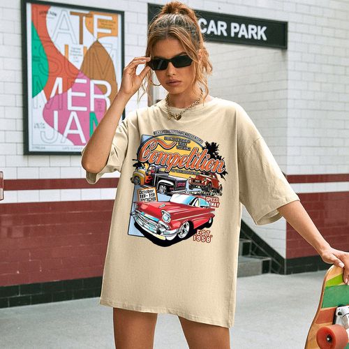 T-shirt avec imprimé voiture et lettre - SHEIN - Modalova