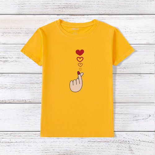 T-shirt à imprimé cœur et figure - SHEIN - Modalova