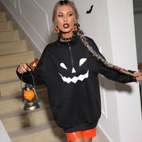 Sweat-shirt halloween à imprimé citrouille zippé - SHEIN - Modalova
