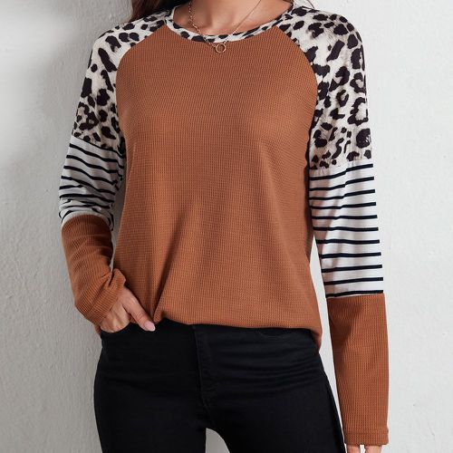 Sweat-shirt à rayures et léopard manches raglan - SHEIN - Modalova