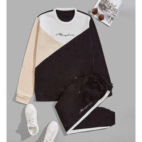 Sweat-shirt à blocs de couleurs à broderie avec Pantalon de survêtement - SHEIN - Modalova