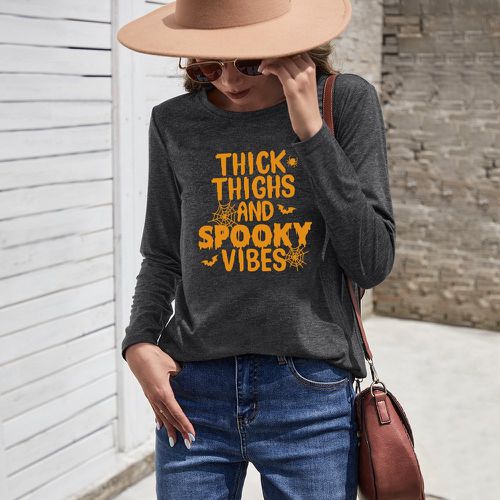 T-shirt Halloween chauve souris et slogan - SHEIN - Modalova
