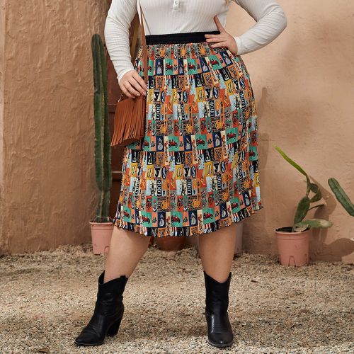 Jupe taille haute à imprimé patchwork à plis - SHEIN - Modalova