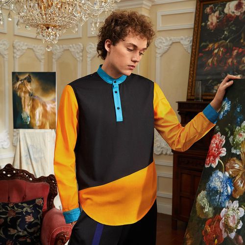 Chemise à bouton à blocs de couleurs - SHEIN - Modalova