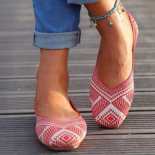 Chaussures plates glissantes géométrique en tricot - SHEIN - Modalova