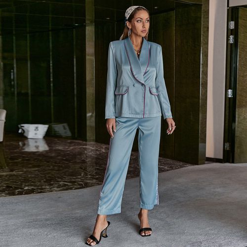 Blazer à col châle à rabat en satin & Pantalon - SHEIN - Modalova