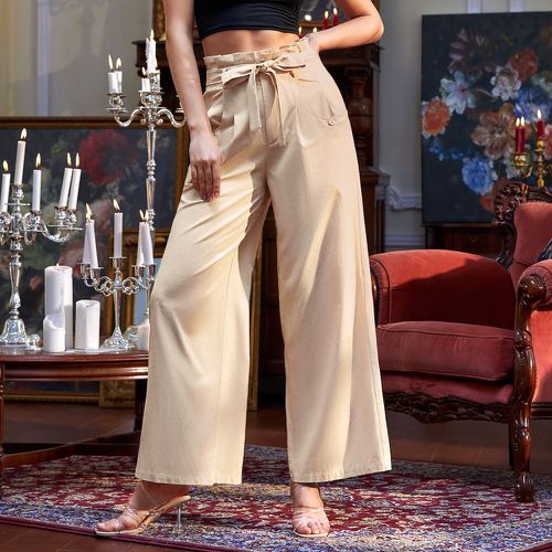 Pantalon à taille froncée fendu ample ceinturé - SHEIN - Modalova