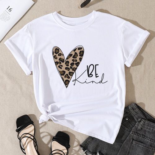 T-shirt léopard cœur et slogan - SHEIN - Modalova