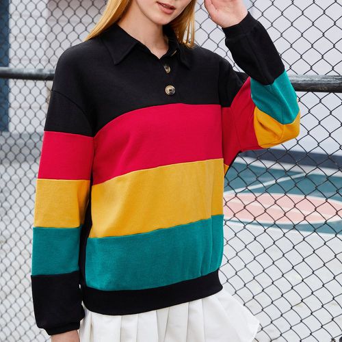Sweat-shirt polo à blocs de couleurs - SHEIN - Modalova
