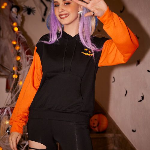 Sweat-shirt à capuche à motif halloween à blocs de couleurs à cordon à poche - SHEIN - Modalova