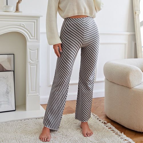 Pantalon à rayures taille élastique droit en tricot - SHEIN - Modalova