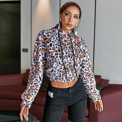 Sweat-shirt à capuche à léopard à cordon - SHEIN - Modalova
