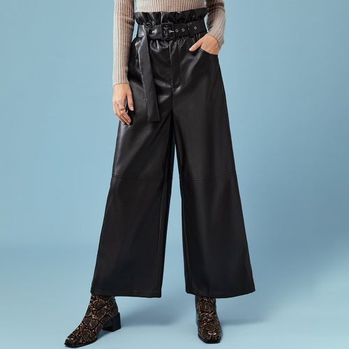 Pantalon ample à taille froncée ceinturé en cuir PU - SHEIN - Modalova