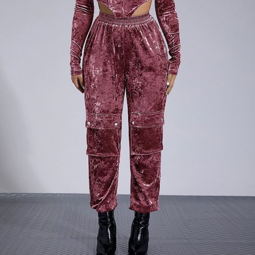 Pantalon de survêtement poche à rabat taille élastique en velours - SHEIN - Modalova
