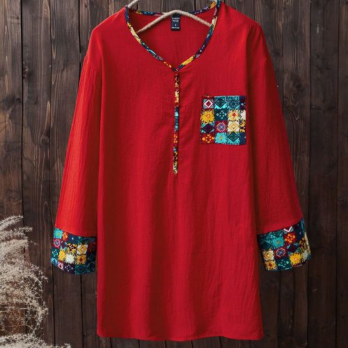 Blouse à imprimé géométrique patch à poche à bouton - SHEIN - Modalova