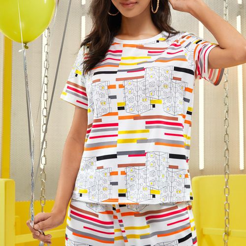 T-shirt à imprimé géométrique à rayures - SHEIN - Modalova