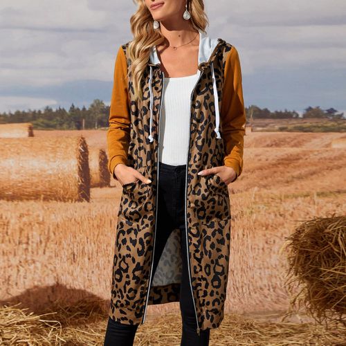 Sweat-shirt à capuche léopard zippé à cordon - SHEIN - Modalova
